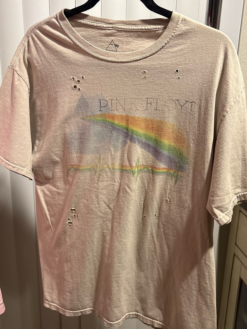 Pink Floyd Distressed Short Sleeve Tee in Light Pink